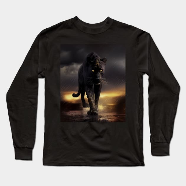 black panther in the rainforest Long Sleeve T-Shirt by A&A